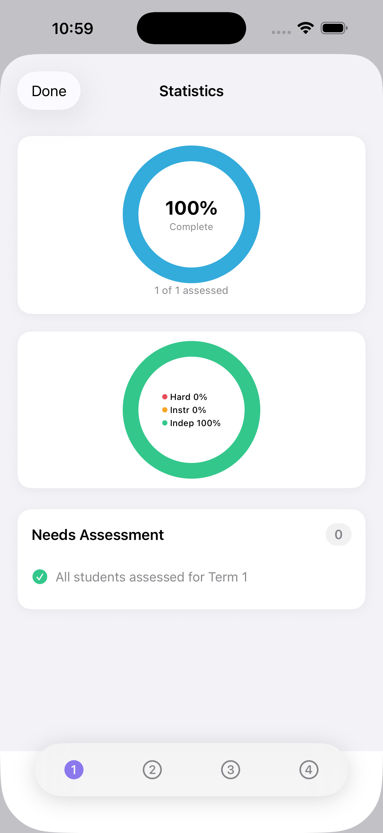 Running Records Calculator showing student assessment