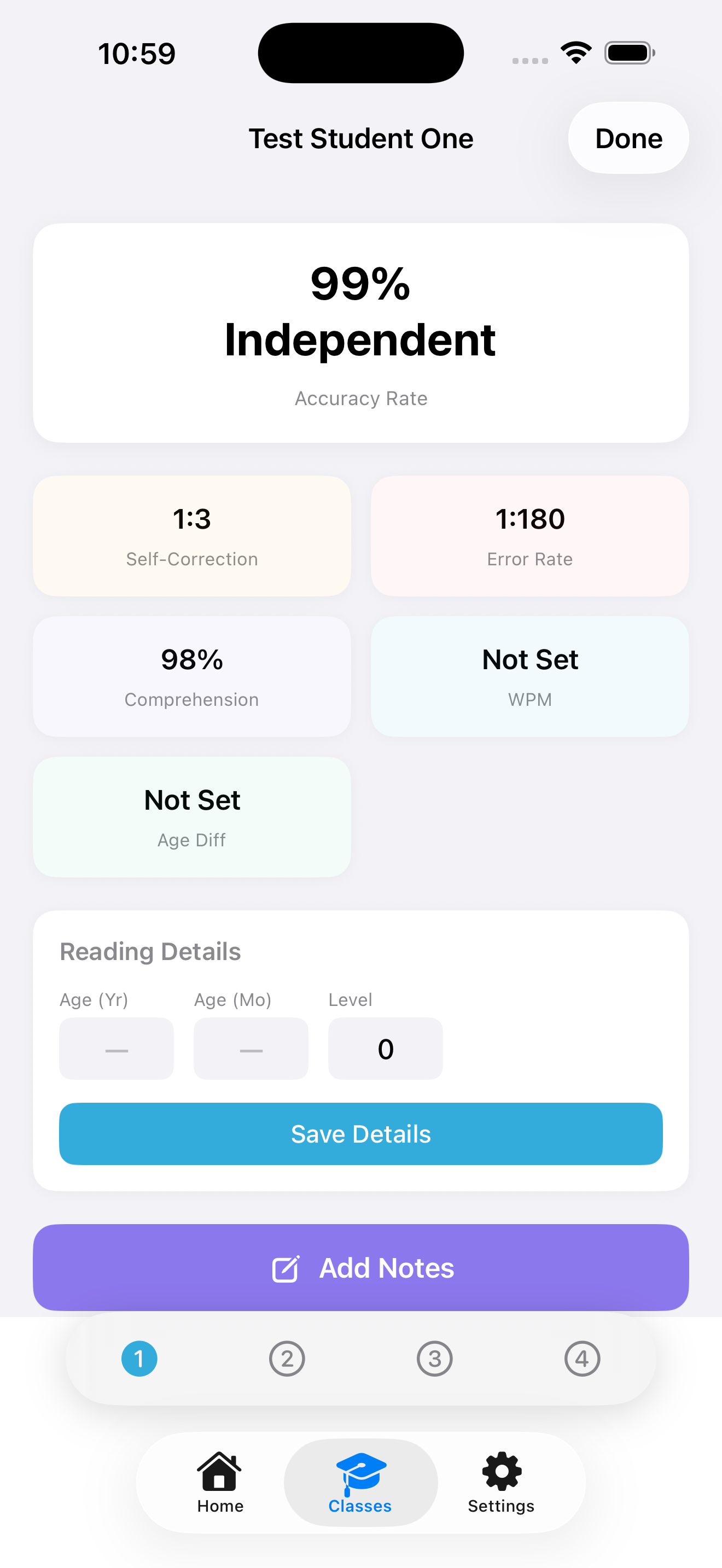 Running Records Calculator showing term progress